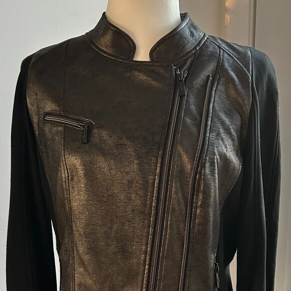 Luisa Cerano Black Metallic Versatile Mixed-Media Moto Jacket Double-Zip – US XS - Picture 1 of 14